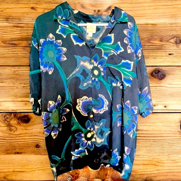 Tommy Bahama Silk Floral Hawaiian Button Down Short Sleeve Shirt sz L - Picture 1 of 4